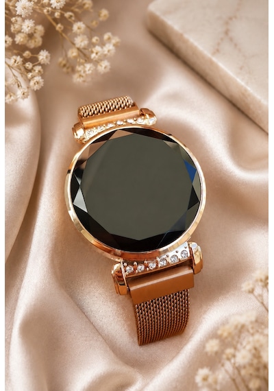 Desingshop Dijital Hasır Kayış Taşlı Genç Kız & Kadın Kol Saati Rose Rose Gold