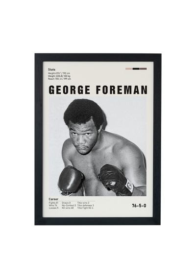 George Foreman Ahşap Çerçeveli Poster Tablo Tarihi Boks Efsanesi Siyah