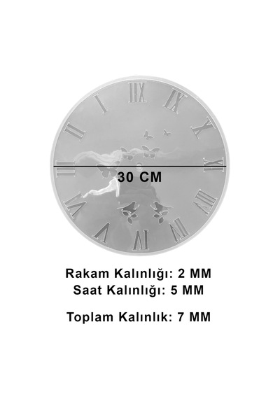 Tahtakale Toptancı Epoksi Kelebek Ve Kuş Desenli Roma Rakamlı Saat Kalıbı 30 Cm