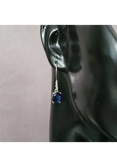 Nusret 925 Ayar Gümüş Oval Büyük Boy Sentetik Safir Taşlı Küpe