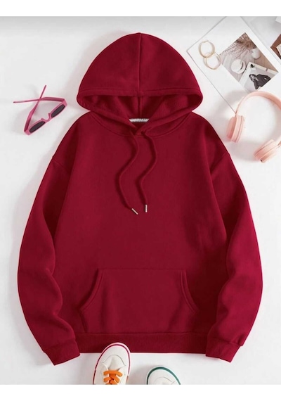 Kozia Outdoors Malkoçbey Bordo Kapüşonlu Oversize Unisex Swetşhirt Bordo Bordo