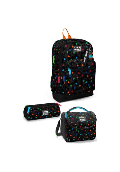 Coral High Kids Siyah Renkli Petek Desenli 3 Lü Okul Çanta Seti Set0133210 Çok Renkli