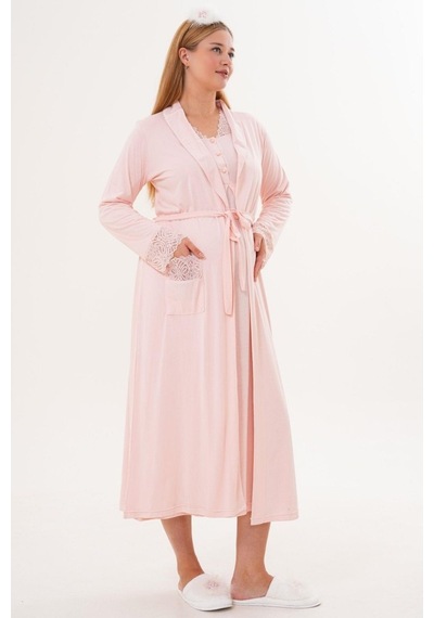 Mecit Pijama Mecit 6332 Bayan Pudra Sabahlık Gecelik Pijama Hamile Lohusa Set Ekru
