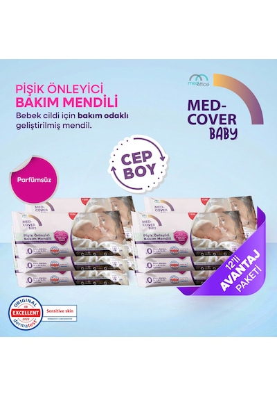 Med-cover Baby Pişik Önleyici Bakım Mendili - Cep Boy 12'li x 12 Avantaj Paketi