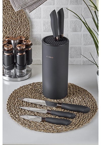 Neva N3296 Bitter Copper Silindir 6 Lı Bıçak Seti Siyah