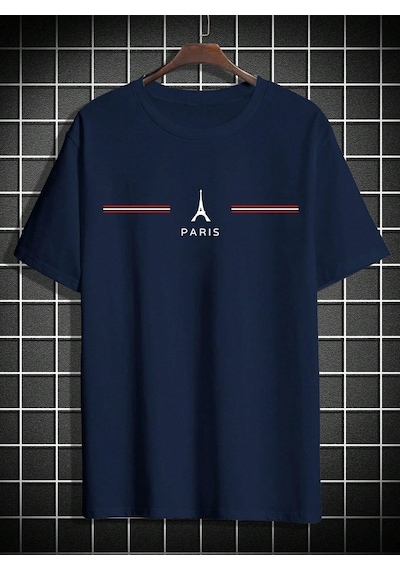 Unisex Paris Baskılı Oversize Tshirt Lacivert