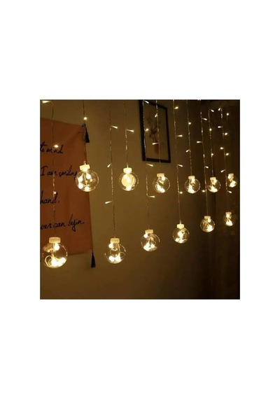 Dekoratif Led Işıklı Top Perde Led Animasyonlu Küre Toplu Ampul Perde Led Fişli Eklenebilir 3mt Şeffaf