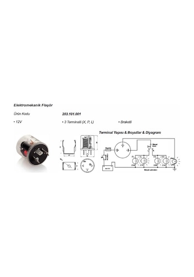 Elektromekanik Flaşör Üniversal 12v 3 Terminal Elo 203101001 N11.7767