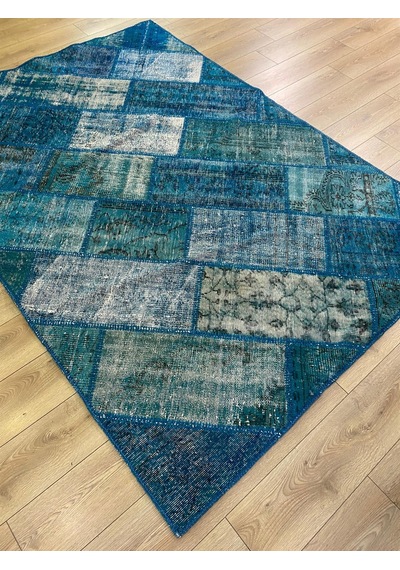 Çam Halı PW729 Turkuaz El Dokuma Patchwork Yün Halı