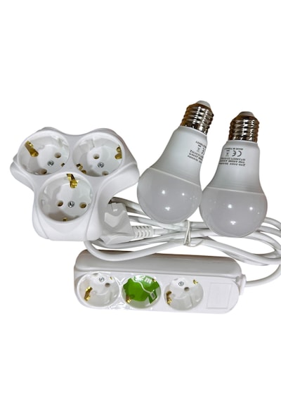 3'lü Grup Priz 2 Metre + 3'lü Yonca Çoğaltıcı Priz Ve 2 Adet 11w Led Ampul Seti