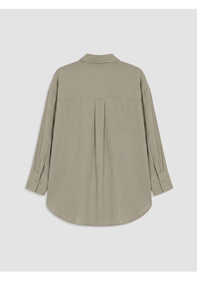 Lcw Everyday Haki Dokulu Oversize Kadın Gömlek
