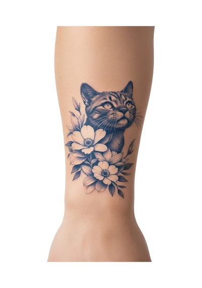 Çiçek Kedi Geçici Dövme Yarı Kalıcı Aylık Yapıştırma Dövme