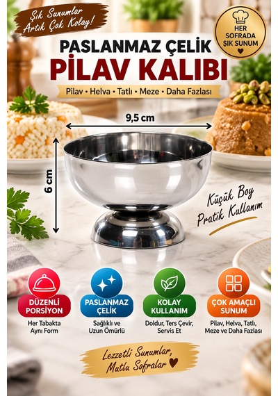 9,5 Cm Paslanmaz Çelik Pilav Ve Helva Kalıbı Büyük Boy Yuvarlak Sunum Ve Porsiyonlama Kalıbı Sunumluk Gümüş