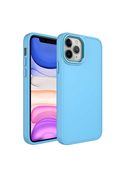Goocamp Apple Uyumlu iPhone 12 Pro Max Metal Çerçeve Ve Buton Tasarımlı Silikon Luna Kılıf Sierra Mavi