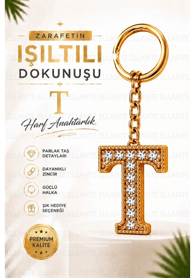Kişiye Özel Harf Anahtarlık Altın Renk Zirkon Taşlı Şık Çanta Süsü Anahtar Aksesuarı Hediyelik Harf 12078297