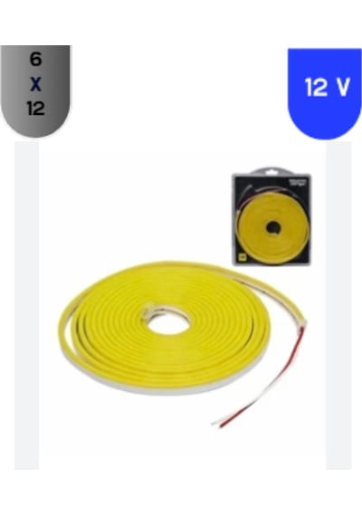 12 Volt 6x12 Mm Esnek Neon Led Sarı Amber 5 Metre