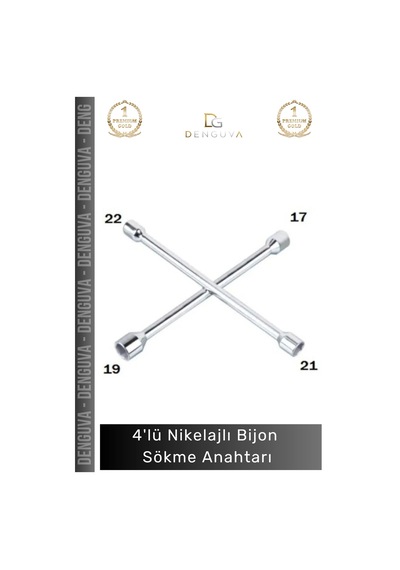 Bijonanahtarı Istavroz Çelik 17 19 21 22 Mm Dayanıklı Oto Lastik Ekipmanı 4'lü Nikelajlı Bijon Sökm