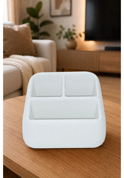 Masa Üstü Kumandalık Organizer Çok Bölmeli Tv Klima Kumanda Standı Düzenleyici 16x13x9.6 Cm Beyaz
