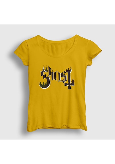 Presmono Kadın Logo Ghost T-shirt Sarı