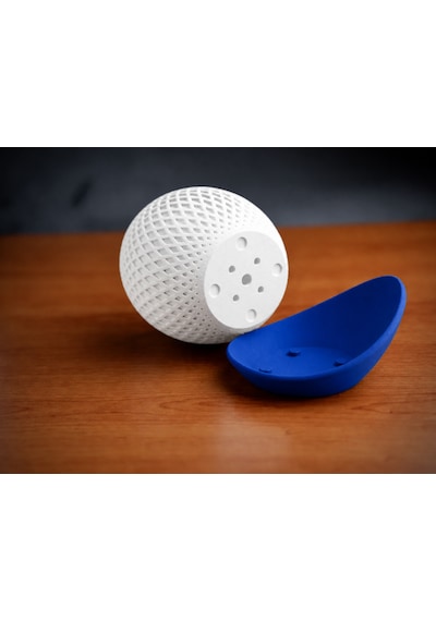 3d Baskı Küre Saksı - Kafes Dokulu İki Parçalı Dekoratif Saksı - Beyaz-mavi Çok Renkli