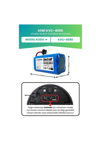 Kiwi Kvc-4090 Uyumlu Batarya Ultra Yüksek Kapasite 3200mah Robot Süpürge Bataryası