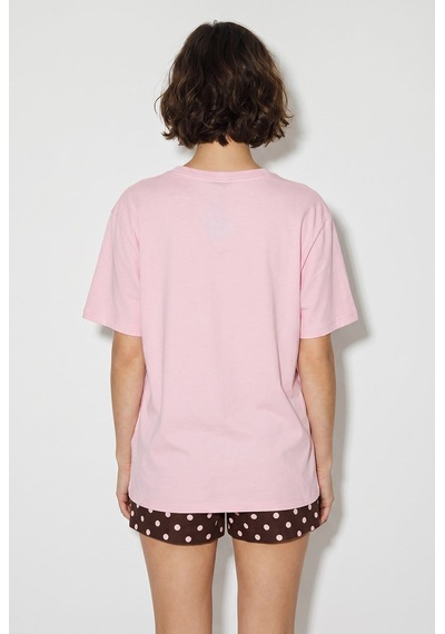 Kadın V Yaka For Love Nakış Ve Boncuk İşlemeli Oversize T-shirt 2240 60286329 - Pudra