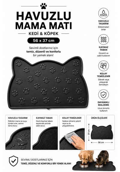 Kedi Beslenme Paspası Kedi Mama Matı Figürlü Yıkanabilir 56x37