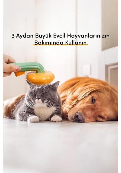 Otomatik Temizlenen Pet Tarağı, Basmalı Sistem, Çelik İğneli, Ergonomik Sap Turuncu