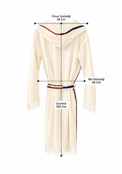 Kibira Krem Uzun Bornoz - %100 Pamuklu- Kapşonlu - Unisex Bornoz Açık Krem
