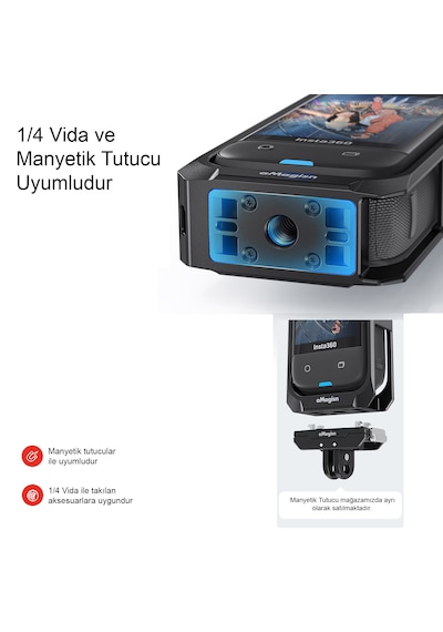 Teknoroket Insta360 X5 Uyumlu Amagisn Metal Çerçeve + Lens Cap Koruma Seti Siyah