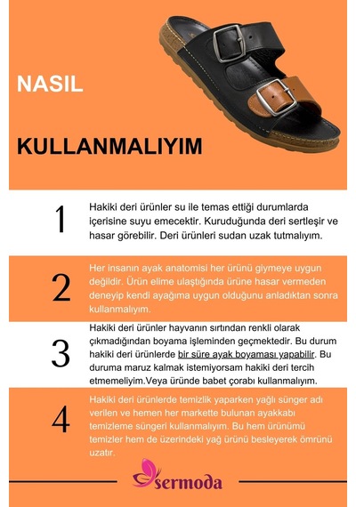 Sermoda Hakiki Deri Erkek Terlik Çift Cırt Bantlı Ortopedik Rahat Taban Günlük Terlik Siyah Taba