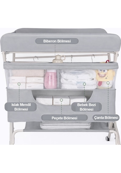 Portatif Bebek Alt Değiştirme Bakım Masası Sepetli Organizer Katlanabilir Taşınabilir İstasyon Tekerlekli Askılık Gri Portatif Bebek Alt Değiştirme Bakım Masası Sepetli Organizer Katlanabilir Taşınabilir İstasyon Tekerlekli Askılık Gri