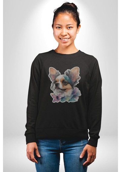 Chihuahua Köpek Unisex Siyah Baskılı Sweatshirt Siyah