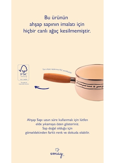 Cupid Ahşap Saplı Kalp Desenli Emaye Sos Tavası 16cm 1,3 Litre İndüksiyon Dahil Tüm Ocaklara Uygun Belirtilmemiş