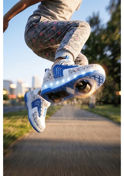 Muggo Flow Çocuk Işıklı Patenli Tekerlekli Sneaker Spor Ayakkabı Mavi