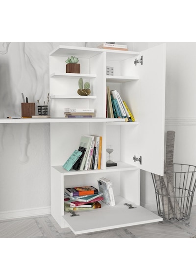 Dekorister Merinos Kitaplıklı Çalışma Masası Beyaz