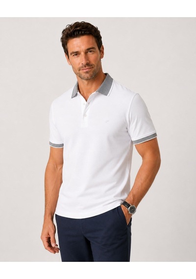 Efor Comfort Fit Rahat Kalıp %100 Pamuk Kıvrılmaz Yaka Beyaz Polo Yaka Tişört Ts 931