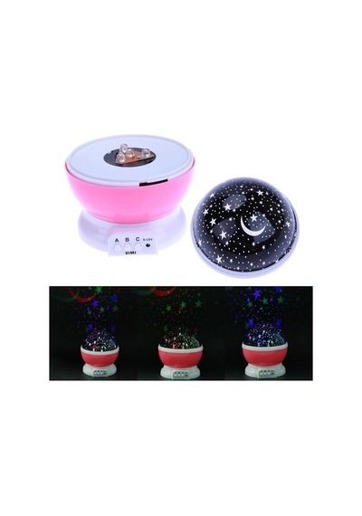 Masa Gece Lambası Yıldız Projektörlü Çocuk Odası Usb Kablolu Pembe