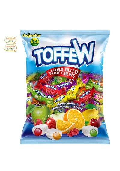 Toffew Meyve Aromalı Dolgulu Yumuşak Şeker Helal -vegan-jelatinsiz-gulutensiz 1 Kg. 1000 Gr.