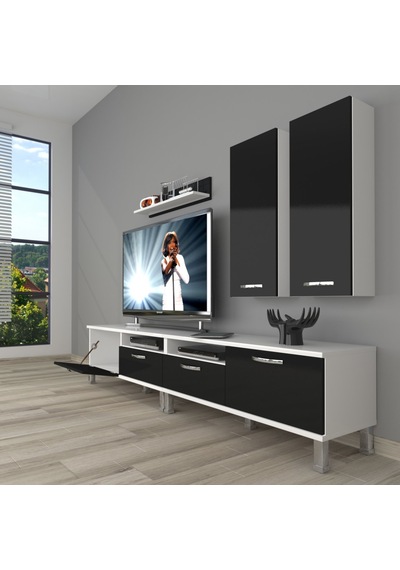 Decoraktiv Eko 5200d Mdf Krom Ayaklı Tv Ünitesi Tv Sehpası Beyaz - Siyah