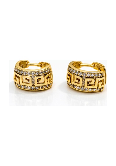 Caro Gold Renk Grek Motifli Taşlı Vintage Retro Küpe Altın