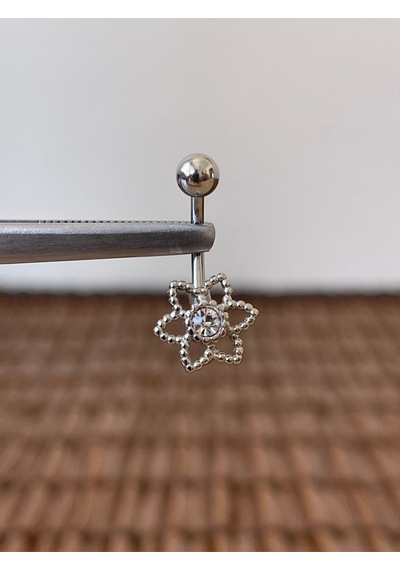 316 L Cerrahi Çelik Anti Alerjik 10 Mm 6 Yapraklı Çiçek Model Göbek Piercingi Gümüş