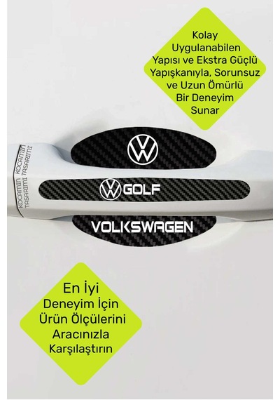 Volkswagen Golf Karbon Desenli Kapı İçi Kolları Koruma Folyo Seti 8 Parça Şık Dekoratif Ürün