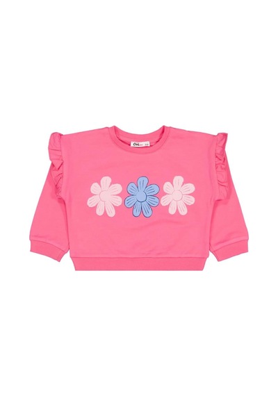 Civil Girls Renkli Papatya Baskılı 2-5 Yaş Sweatshirt Koyu Pembe