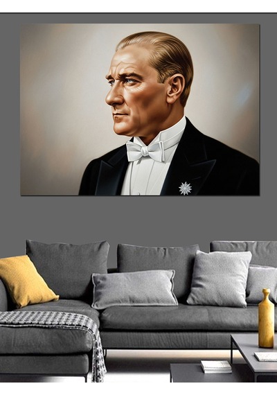 Atatürk Yan Profil Portresi Dekoratif Kanvas - Mdf Ahşap Tablo