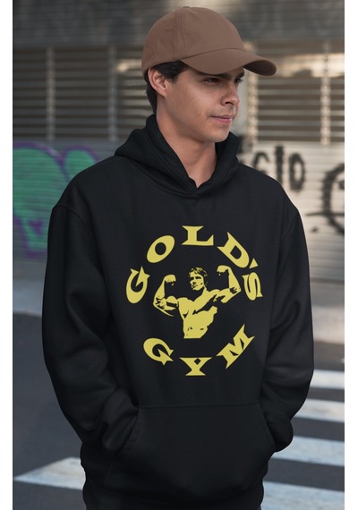 Sevbano Gold's Gym Arnold Tasarım Baskılı Unisex Oversize Bodybuilding Fi Siyah