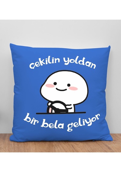 Bk Gift Bir Bela Geliyor Tasarımlı Mavi Kırlent Yastık, Arkadaşa Hediye, Ev Dekorasyonu, Ev Hediyesi-1