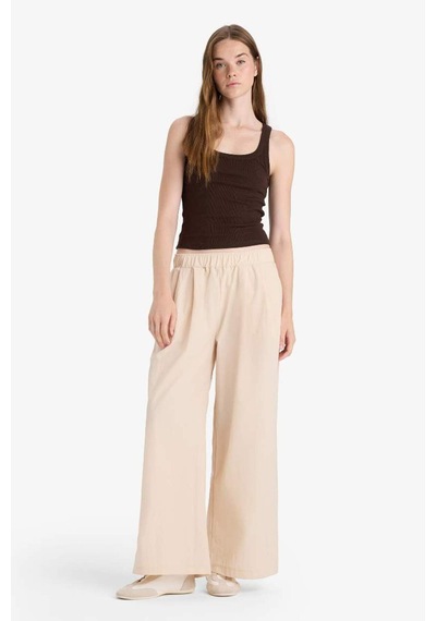 Defacto Wide Leg Çift Cepli Normal Bel Standart Boy Pantolon F9223ax25smer142 Ekru