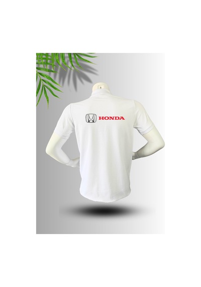 Frooy Honda Logo Baskılı Polo Yaka Pamuklu T-shirt Beyaz
