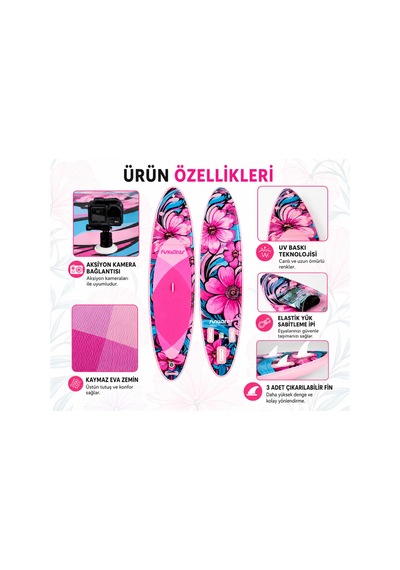 Pınk Flower Şişme Sup Board/stand Up Paddle Board 350x85x15 Cm 1 Yıl Garanti